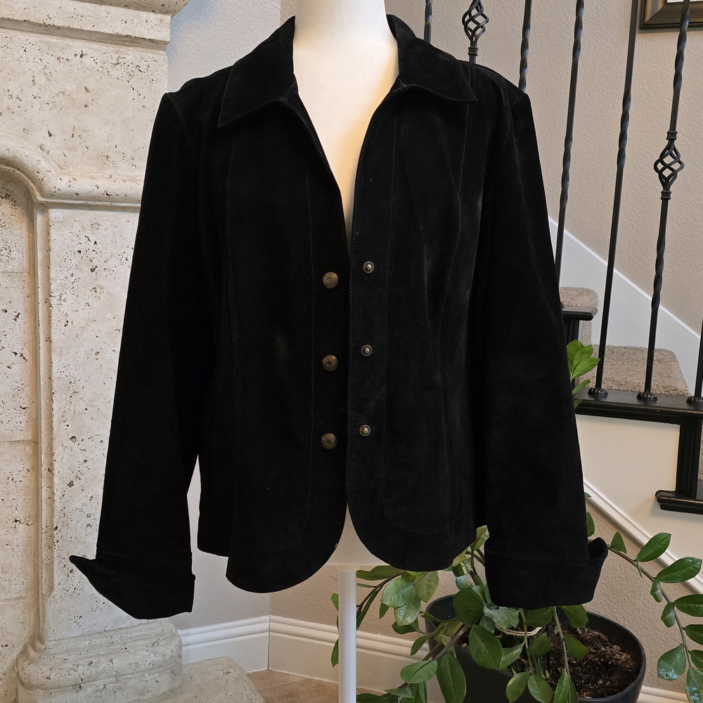 🖤 Vintage Genuine Suede Leather Live a Little Black Jacket Size 8-10
